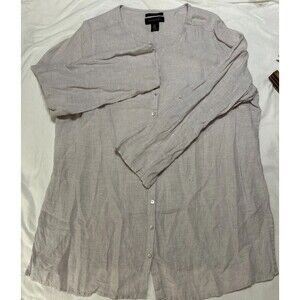 Resort Coastal Tahari 100% Linen Tunic Shirt Beach Coverup Grey Sz 1x